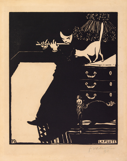 Appraisal: F LIX VALLOTTON La Flute Woodcut on thin cream wove