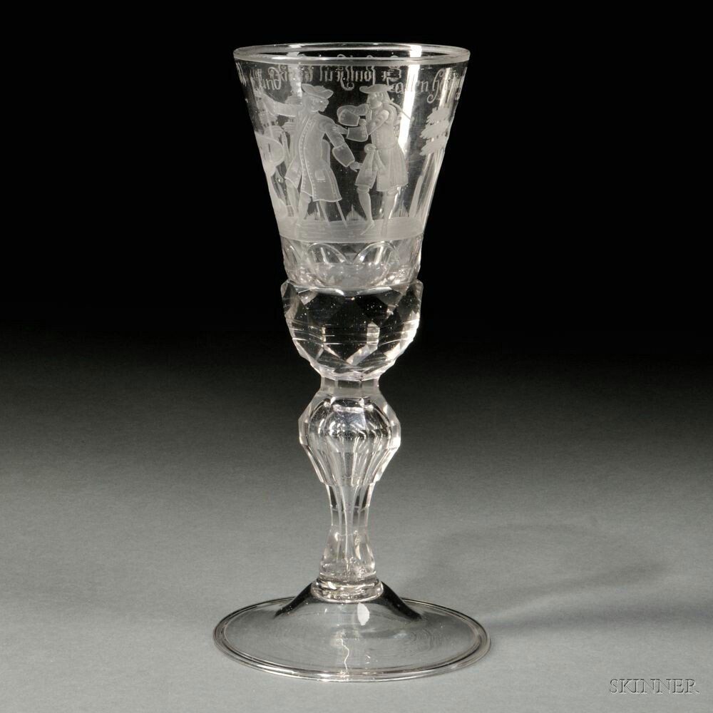 Appraisal: Engraved Hand-blown Goblet Germany th century with engraved verse above