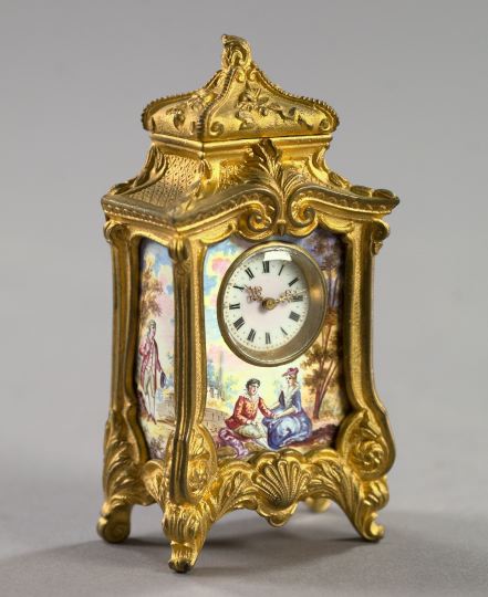 Appraisal: Diminutive French Brass Boudoir Clock first quarter th century with