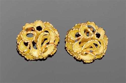 Appraisal: GOLD CLIP EARRINGS France Yellow gold g Elegant round convex