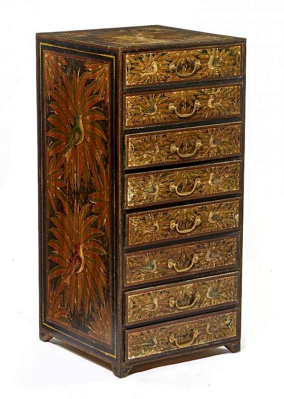 Appraisal: Drawer decorated chest Drawer chest decorated with colorful tropical foliage