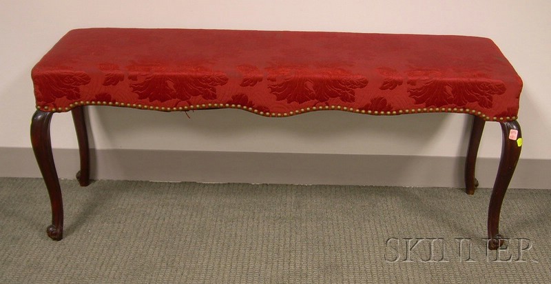 Appraisal: Rococo-style Upholstered Carved Mahogany Bench ht lg in