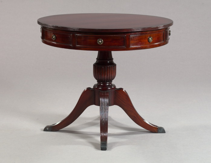 Appraisal: George III-Style Mahogany Pedestal Drum Table the circular reeded edge