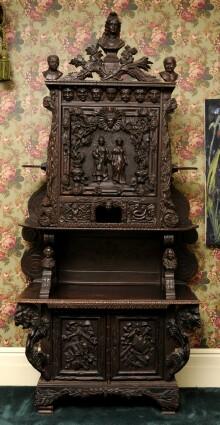 Appraisal: FRENCH REVOLUTION CENTENNIAL CARVED WALNUT CABINET The upper section with