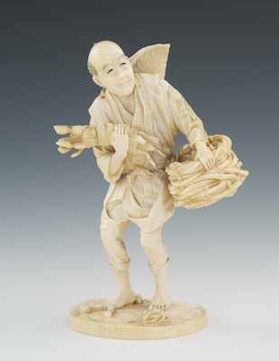 Appraisal: A Carved Ivory Figure of a Farmer The man carries