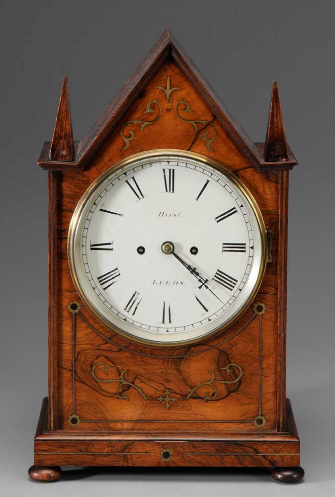 Appraisal: Hirst Gothic Revival Shelf Clock British mid th century finely