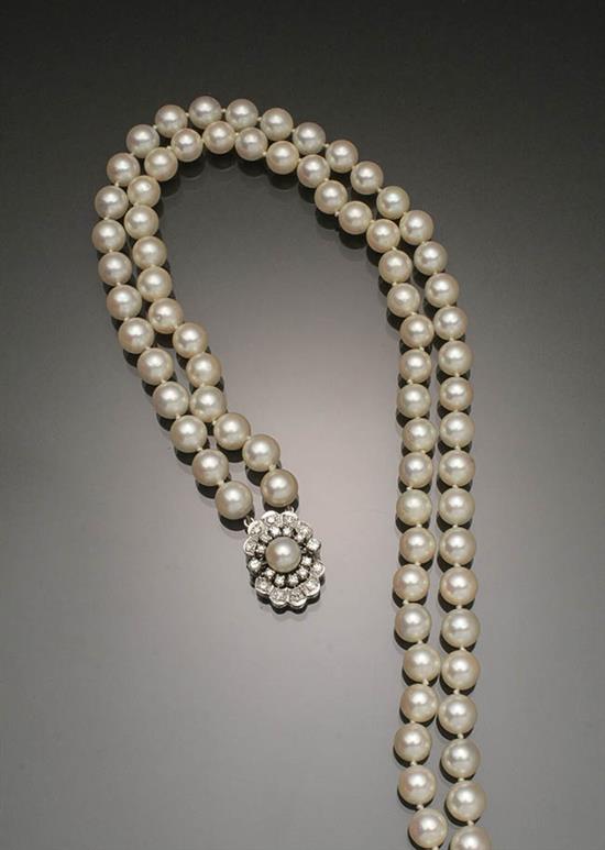 Appraisal: Choker Length -Karat White-Gold Cultured Pearl and Diamond Necklace The