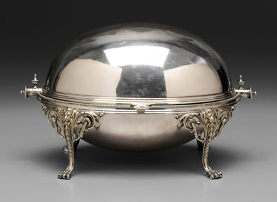 Appraisal: Silver-Plated Revolving Entr e Dish th century dome top lion