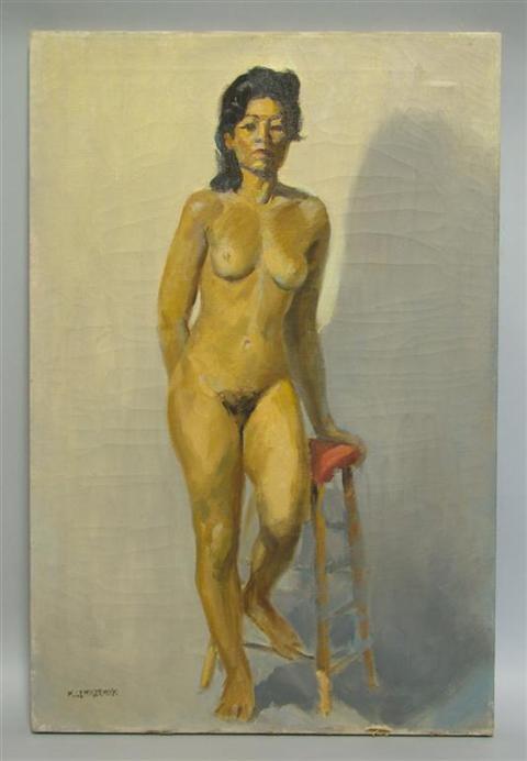 Appraisal: MICHAEL LEMMERMEYER AMERICAN TH CENTURY FEMALE NUDE Oil on canvas