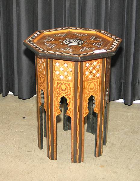 Appraisal: A Levantine inlaid hardwood table together with an inlaid mirror