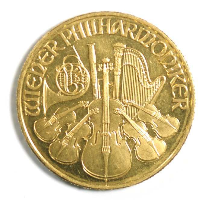 Appraisal: AN AUSTRIAN COMMEMORATIVE GOLD COIN Wiener Philharmoniker inspired by the