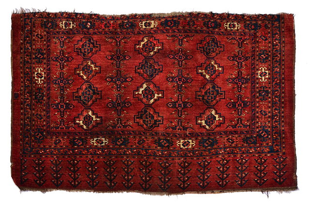 Appraisal: A TURKOMAN ERSARI RED GROUND JUVAL with seven rows of