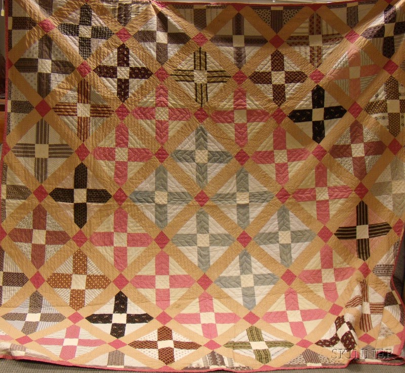 Appraisal: Two th Century Hand-stitched Pieced Cotton Quilts Some wear shattering