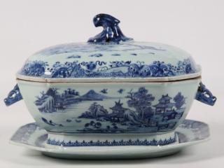 Appraisal: EARLY CANTON BLUE AND WHITE PORCELAIN TUREEN EARLY CANTON BLUE