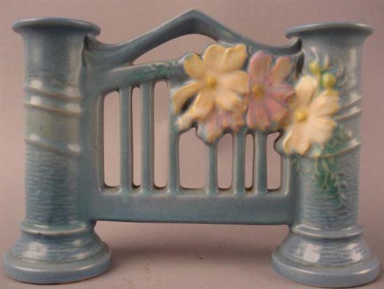 Appraisal: Roseville Pottery Cosmos Double Bud Gate shape - Embossed Roseville