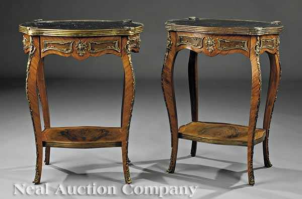 Appraisal: A Pair of Louis XV-Style Bronze-Mounted Fruitwood Tables each with