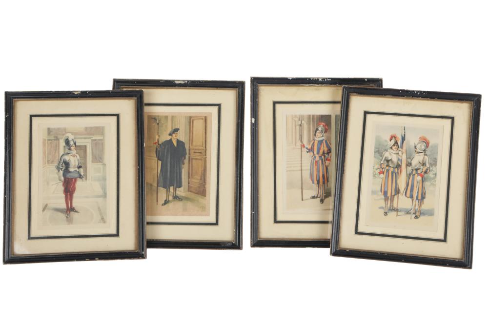 Appraisal: FOUR ITALIAN COSTUME PRINTSeach with label for Luigi Michelazzi Via