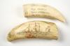 Appraisal: WHALE'S TEETH - Lot of two scrimshawn whale's teeth -