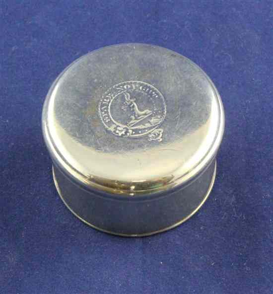 Appraisal: A George IV Scottish silver circular pill box with engraved