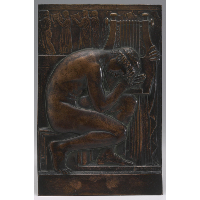 Appraisal: Lucien Bazor plaque bronzed metal with a sculpted scene in