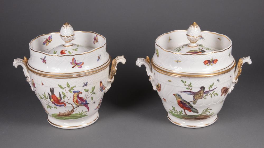 Appraisal: Pair of English Polychrome and Gilt Porcelain Covered Fruit Coolers