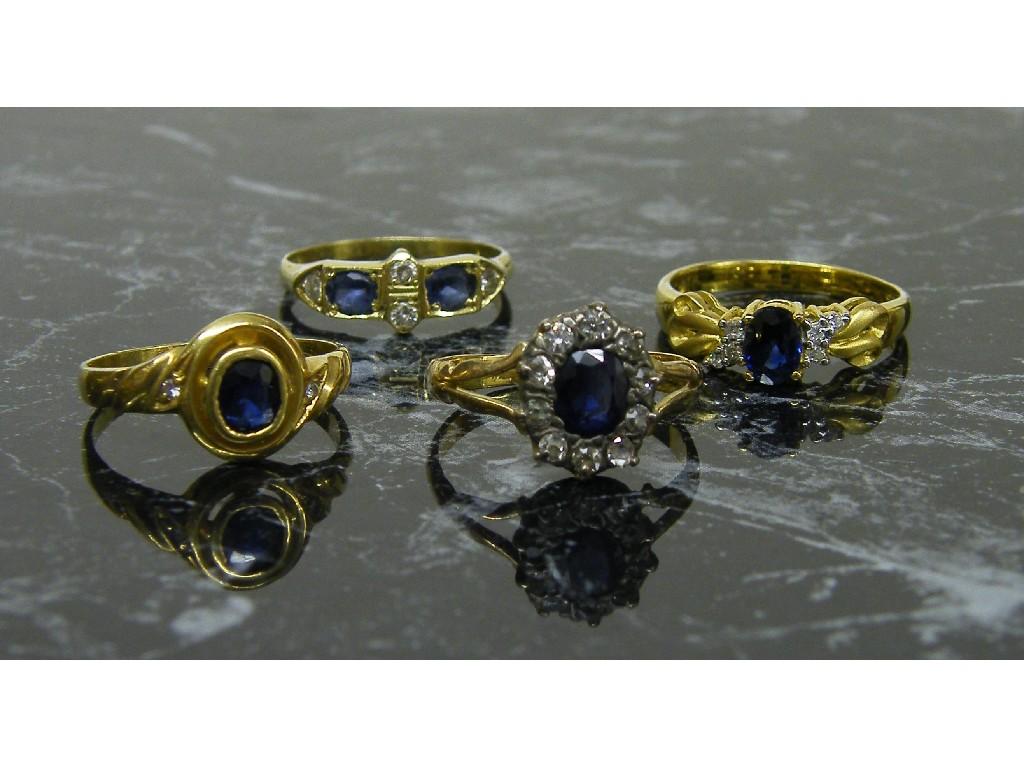 Appraisal: Four ct sapphire and diamond dress rings gm