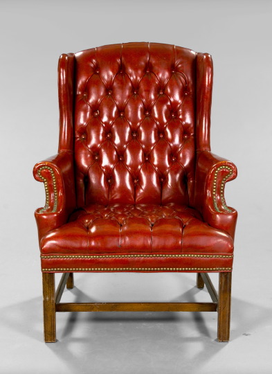 Appraisal: George III-Style Leather and Mahoganized Wing Chair the red leather