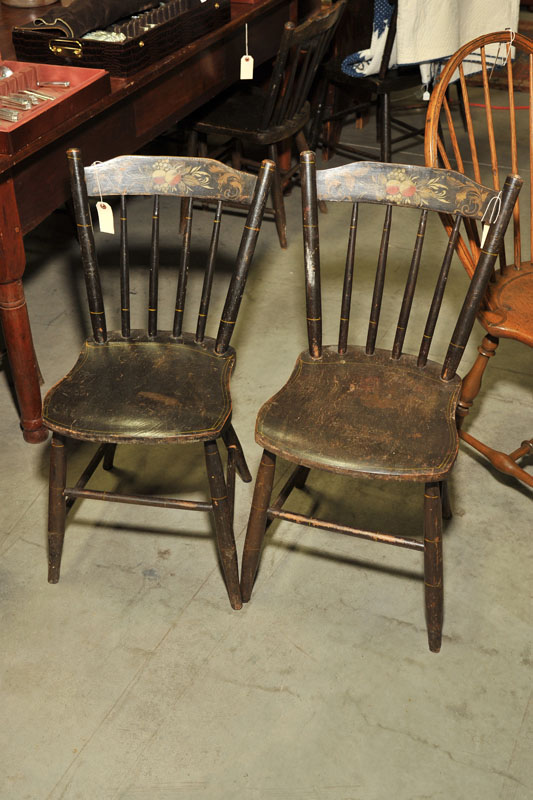 Appraisal: EIGHT SIDECHAIRS Green painted spindle back side chairs with stenciled