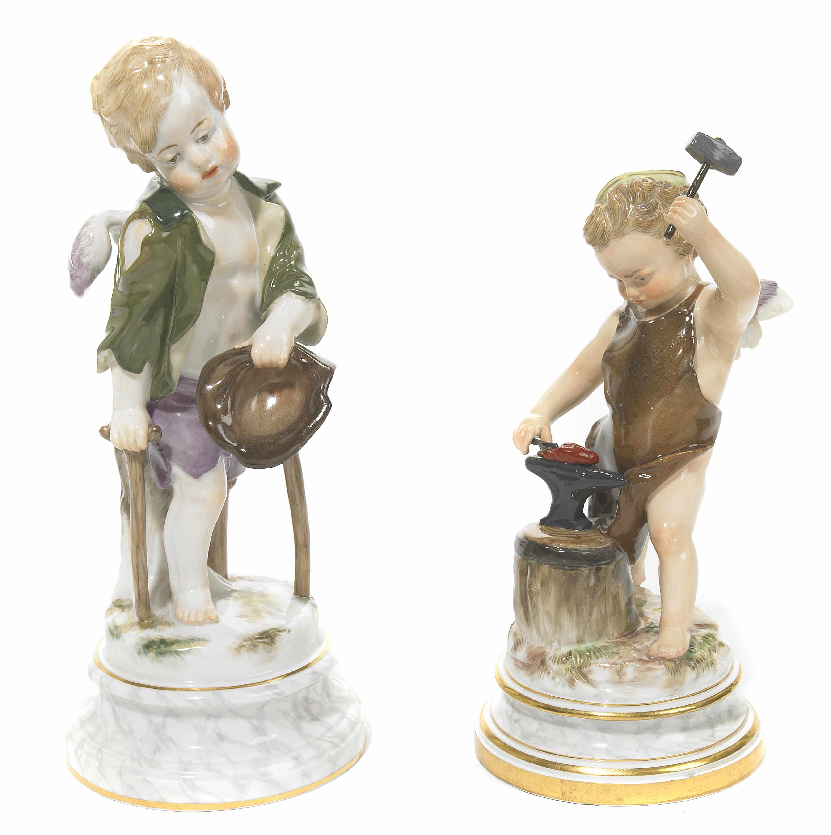 Appraisal: Property of various owners Two Meissen porcelain figures of Cupid