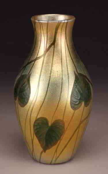 Appraisal: Tiffany decorated gold Favrile glass vase of gourd form in