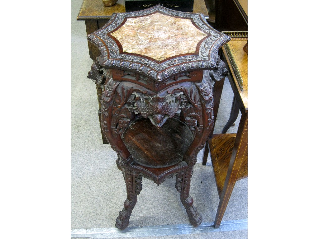 Appraisal: Japanese carved hardwood and marble topped plantstand