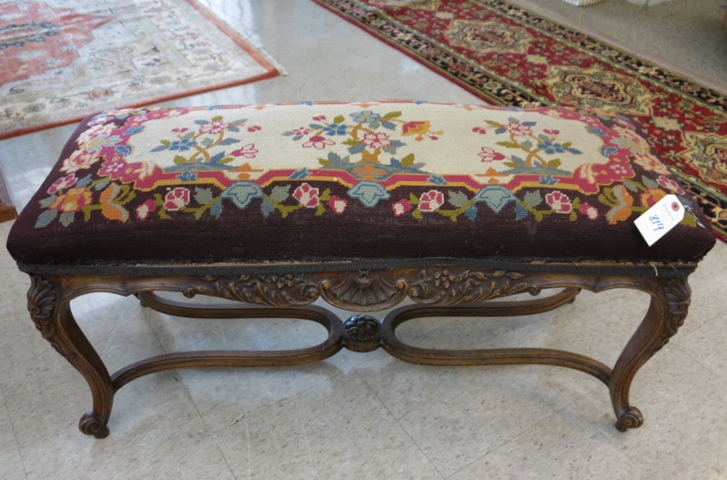 Appraisal: LOUIS XV STYLE NEEDLEPOINT BENCH Maison de Wit Belgium c