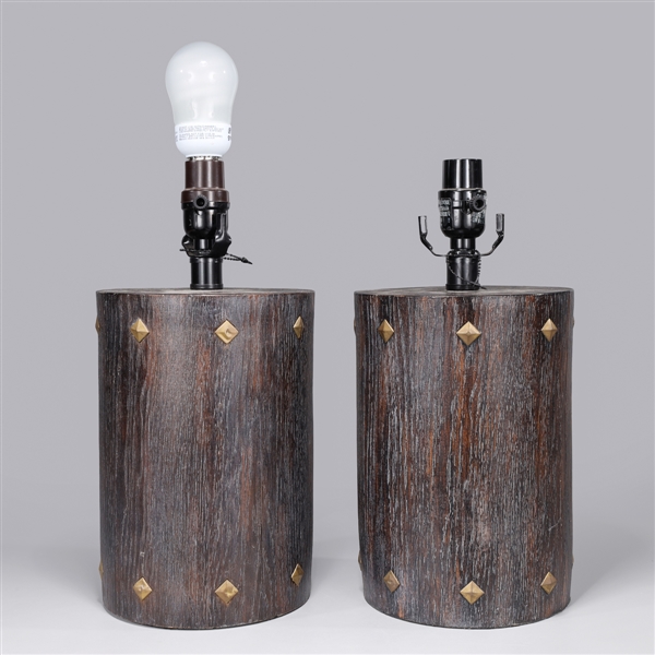 Appraisal: Pair of vintage wood veneer lamps with possible brass accents