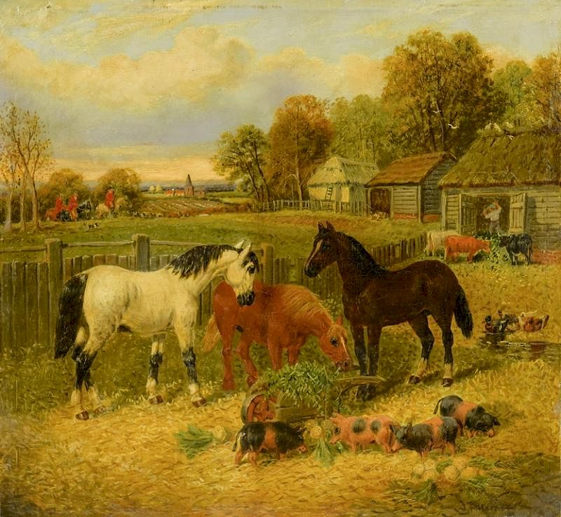 Appraisal: J F Herring Jr Oil on Board Farm Yard John