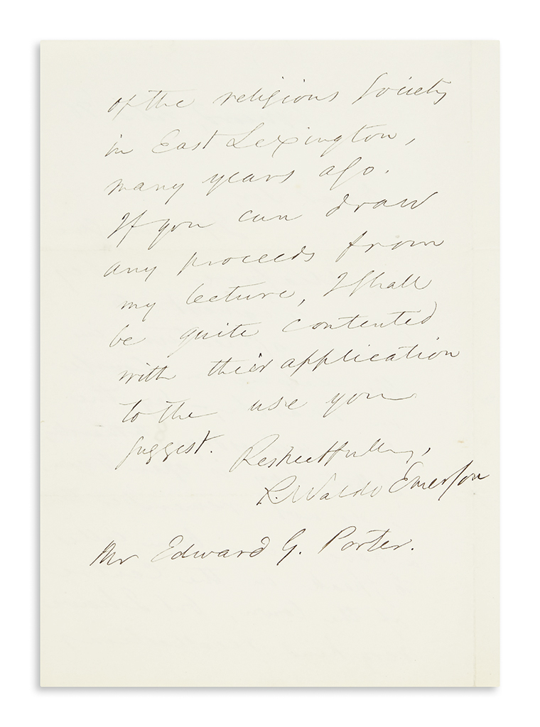 Appraisal: EMERSON RALPH WALDO Autograph Letter Signed R Waldo Emerson to