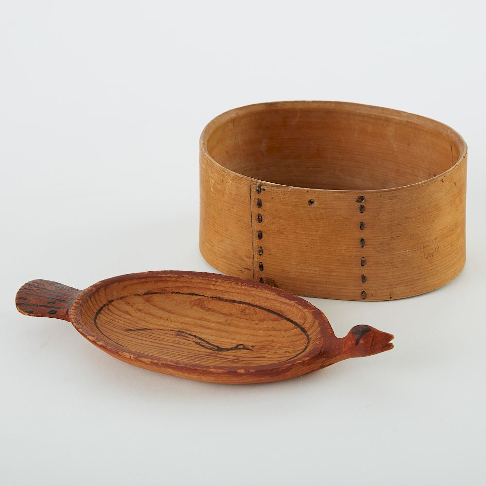 Appraisal: Native Alaskan Eskimo Bentwood Box and Bird Effigy Bowl Group