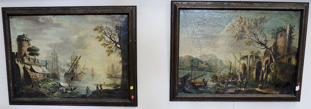 Appraisal: Pair of Continental harbor scenes th century or earlier signed