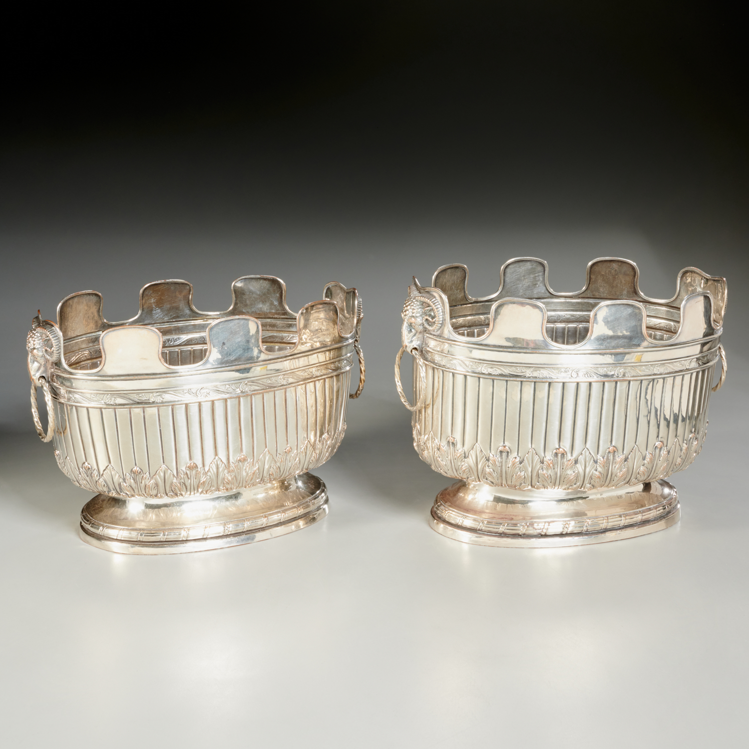 Appraisal: OLD PAIR ENGLISH SILVER PLATE MONTEITH JARDINIERES th c with