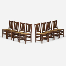 Appraisal: L J G Stickley SPINDLED CHAIRS MODEL SET OF EIGHT