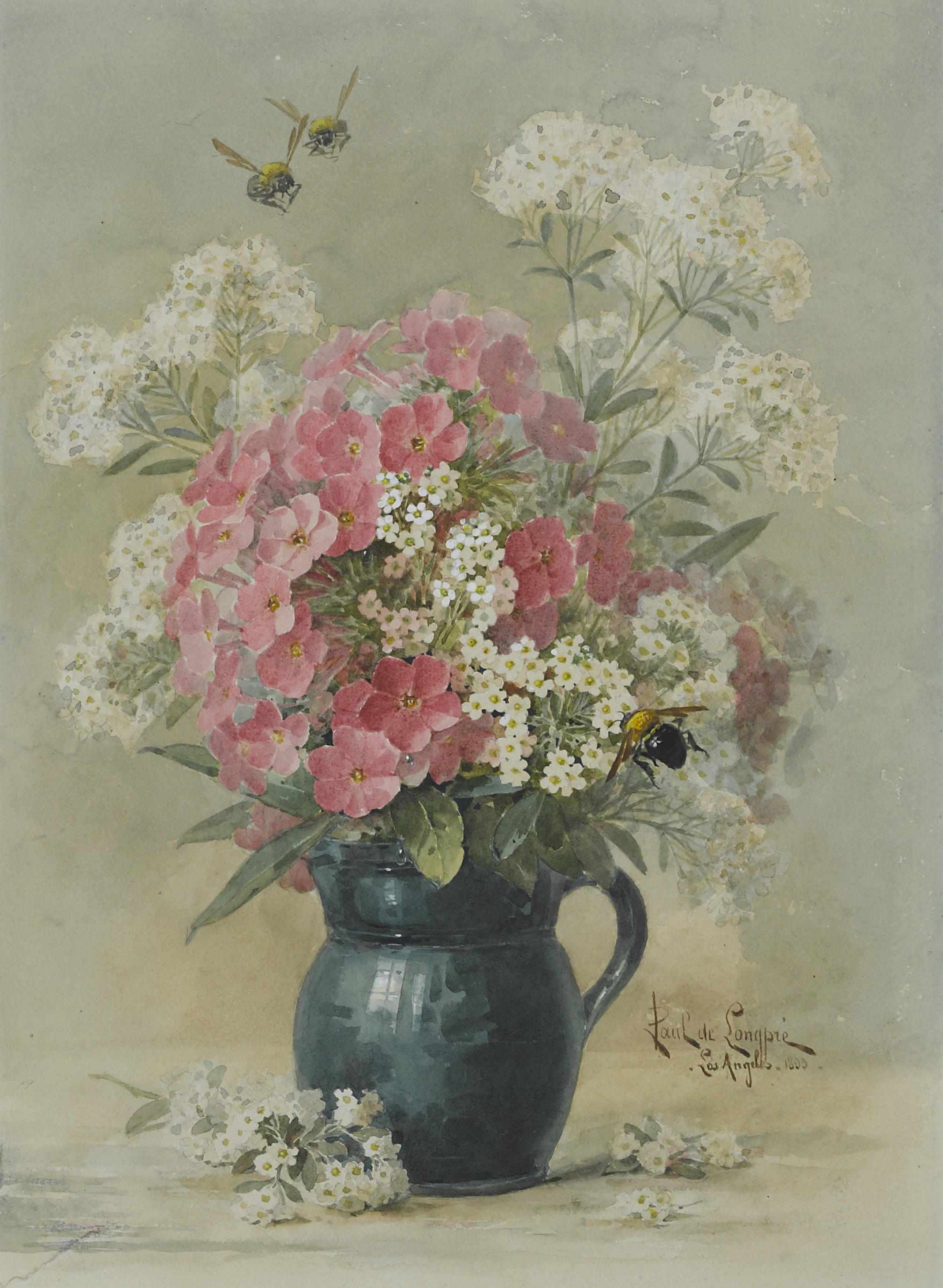 Appraisal: Paul Delongpre French American - Pink phlox and white euphorbia