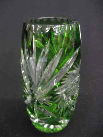 Appraisal: Emerald Cut-to-Clear Glass Vase pinwheel fan '' excellent