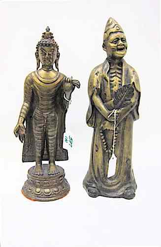 Appraisal: TWO BRONZE FIGURES a Sino-Tibetan figure of Buddha standing on