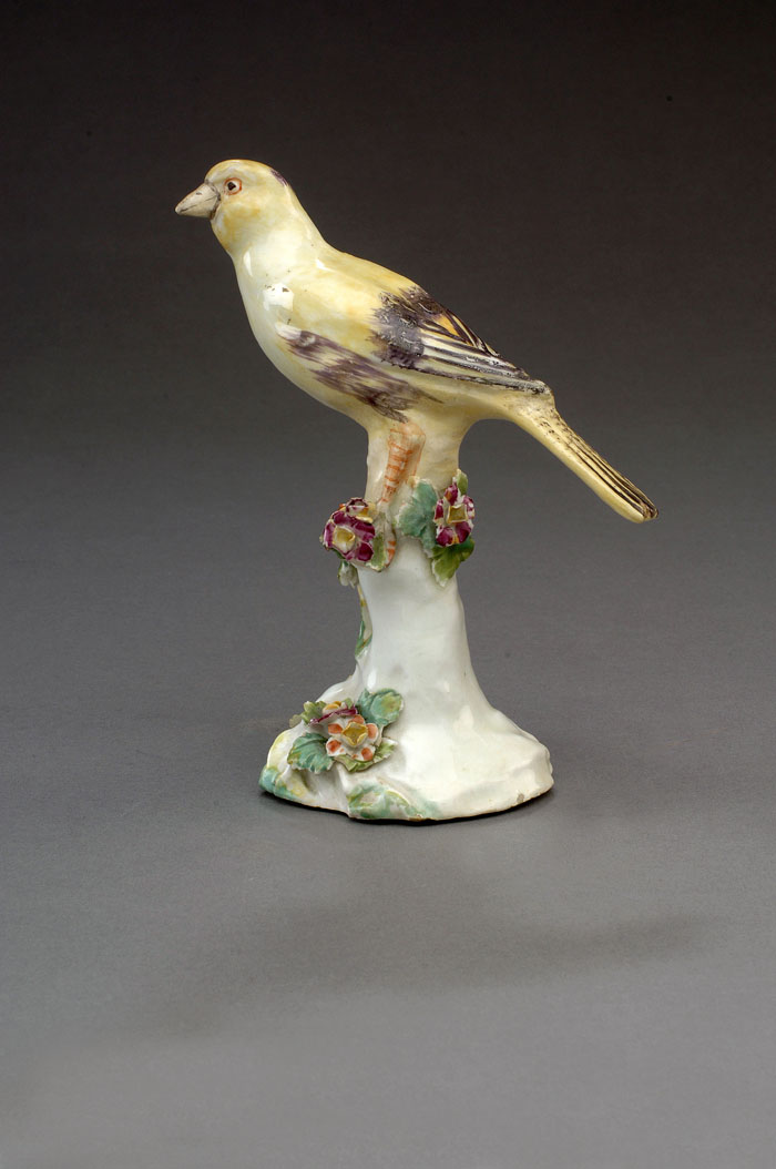 Appraisal: DERBY PORCELAIN FIGURE OF A CANARY CIRCA - Modelled perched