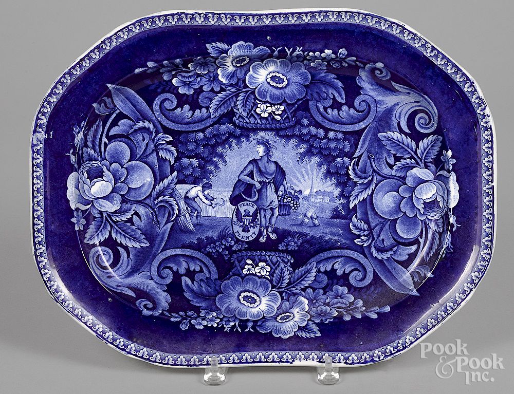 Appraisal: Historical blue Staffordshire platter Historical blue Staffordshire Peace and Plenty