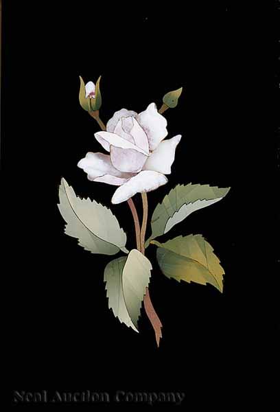 Appraisal: A Pietra Dura Plaque featuring a rose with leaves on