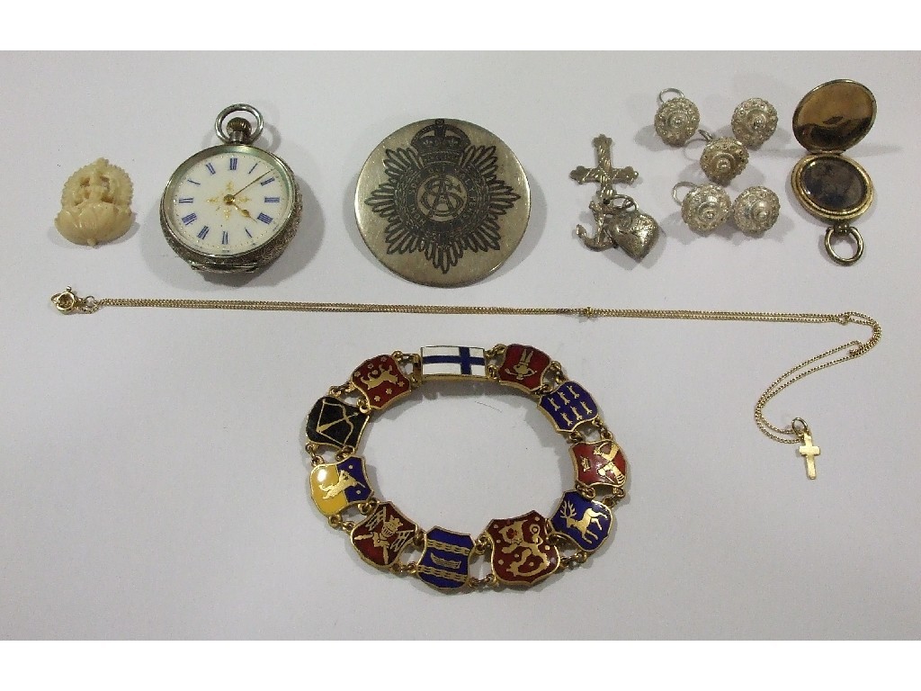 Appraisal: Lot comprising silver fob watch five silver buttons gilt metal