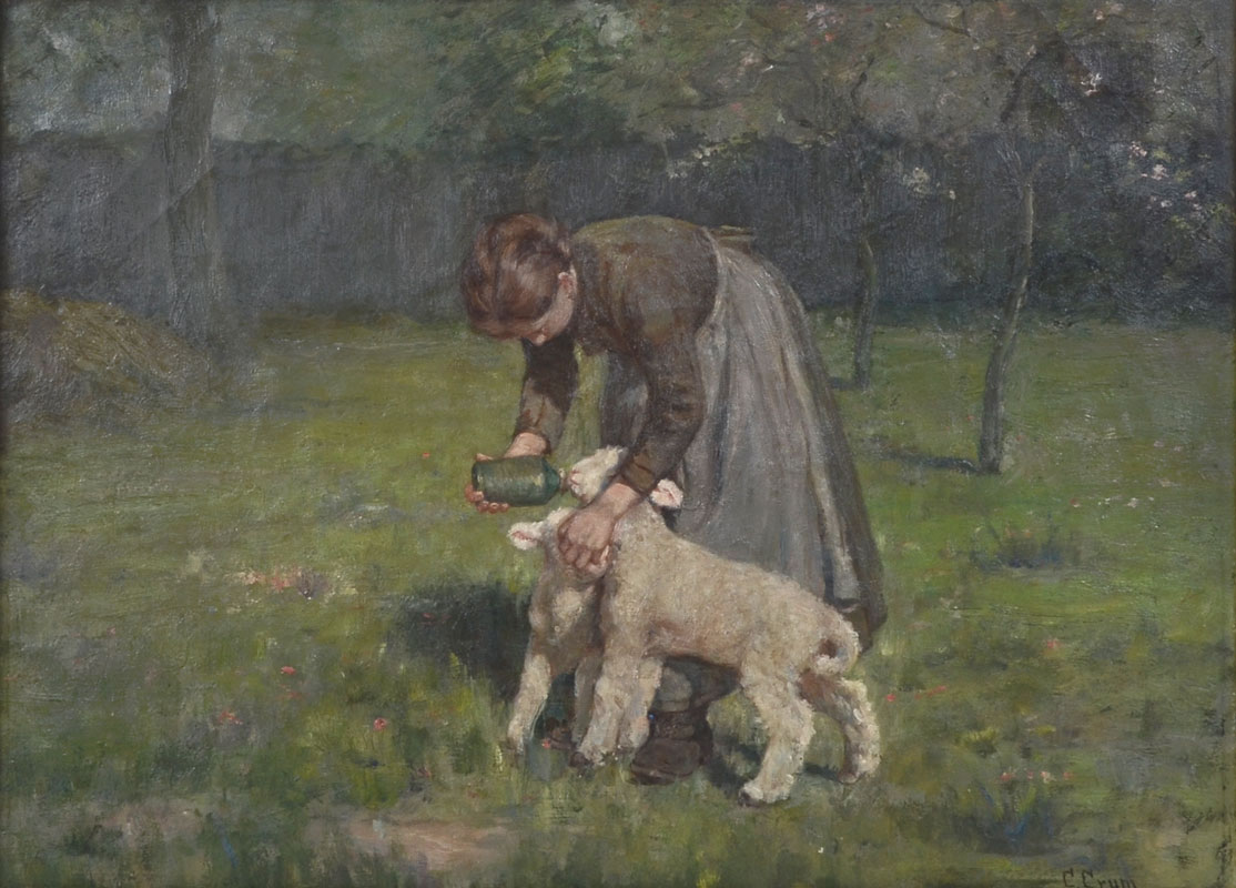 Appraisal: CRUM Clark American th C Young Maiden feeding Two Lambs