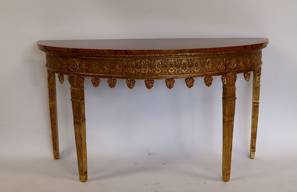 Appraisal: Fine Quality Custom Carved Gilt Decorated And Inlaid Demilune Console