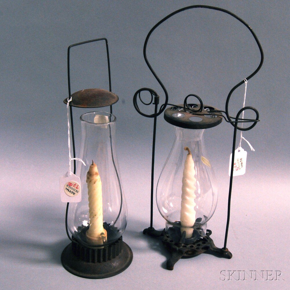 Appraisal: Two Tin and Glass Candle Lanterns America early to late