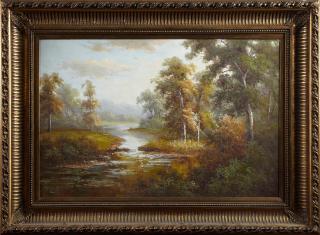 Appraisal: Chinese School Stream Through the Forest th c oil on